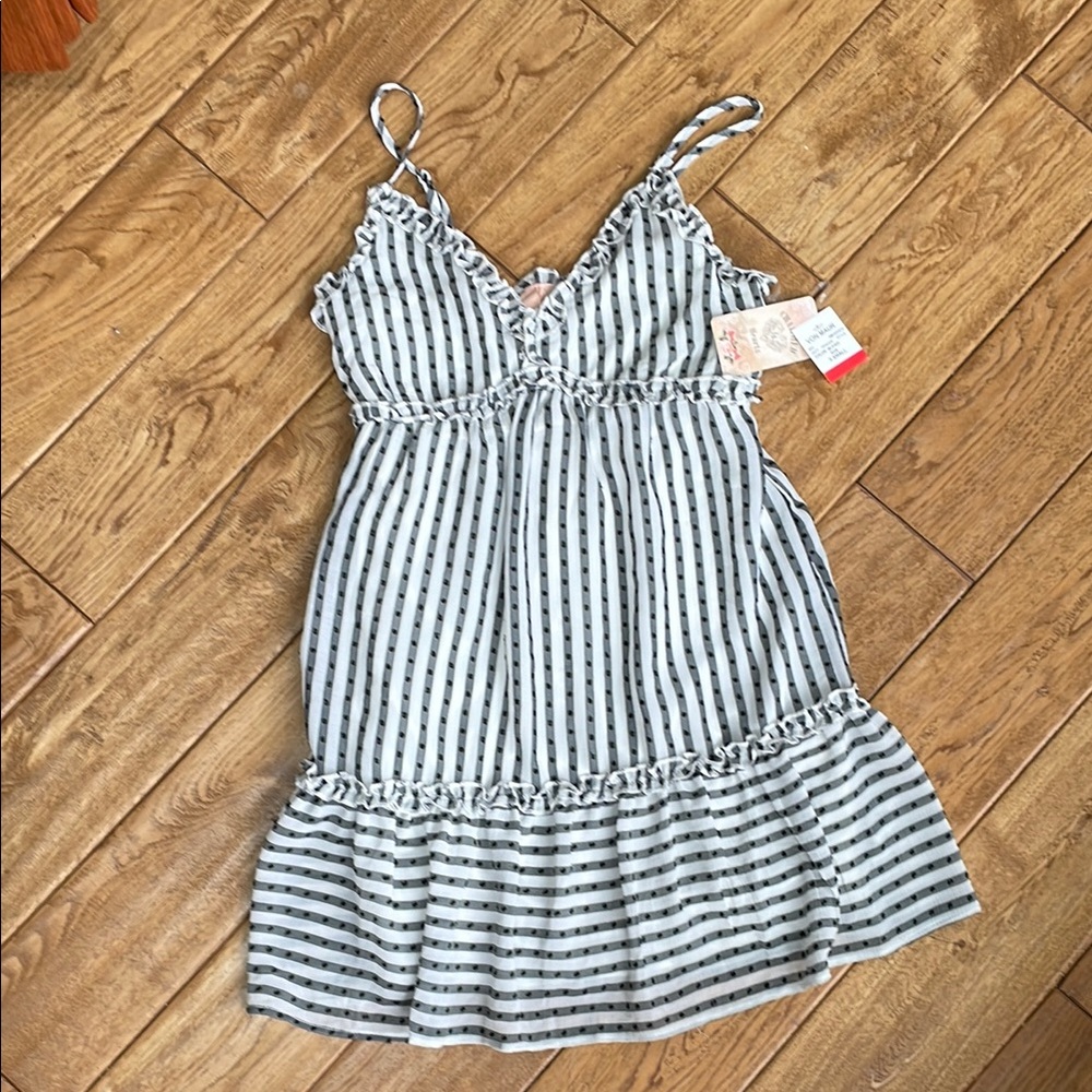 Blue and White Ruffled Empire Waist Sundress